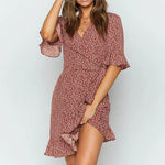 Robe Courte Fleurie Rouge - Vignette | Dame Fleur