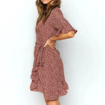 Robe Courte Fleurie Rouge - Vignette | Dame Fleur