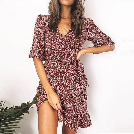 Robe Courte Fleurie Rouge | Dame Fleur