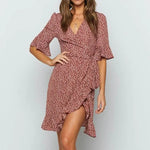 Robe Courte Fleurie Rouge - Vignette | Dame Fleur