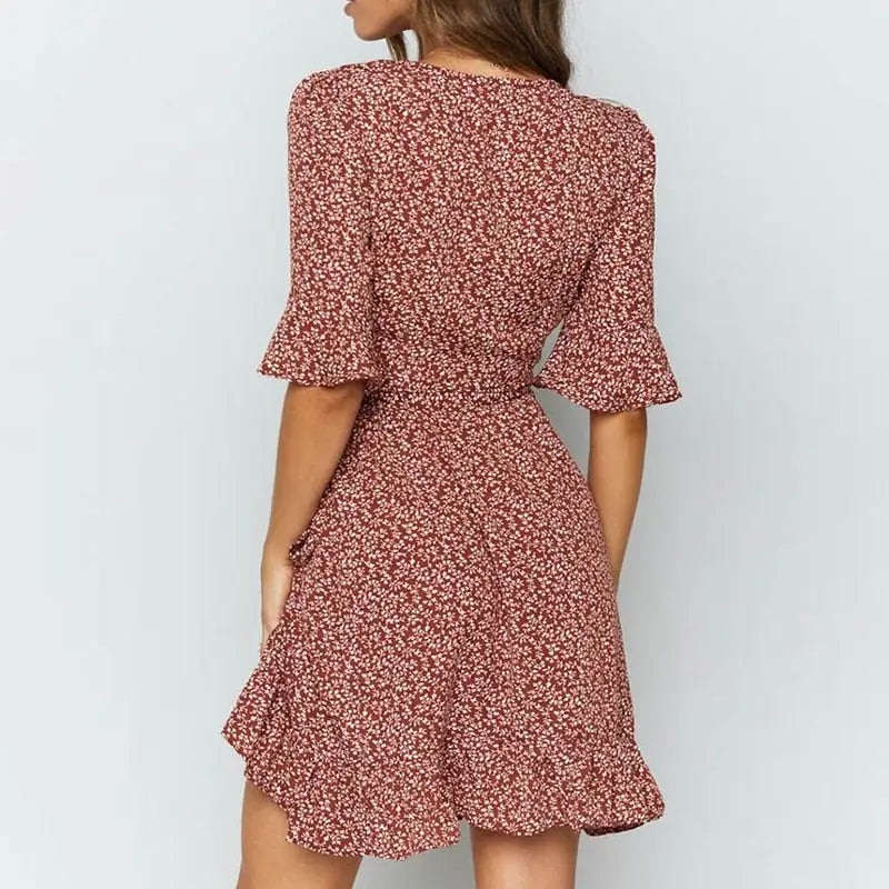 Robe Courte Fleurie Rouge | Dame Fleur