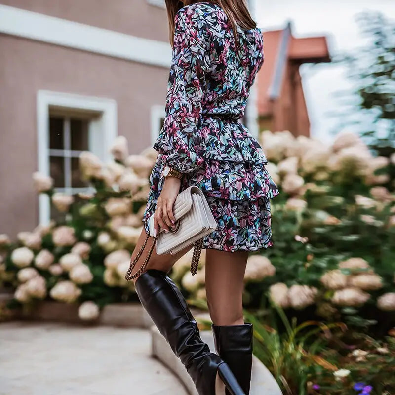 Robe Courte Fleurs Manches Longues | Dame Fleur