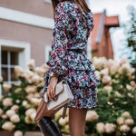 Robe Courte Fleurs Manches Longues - Vignette | Dame Fleur