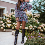 Robe Courte Fleurs Manches Longues - Vignette | Dame Fleur