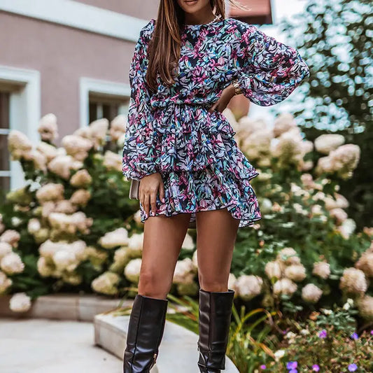 Robe Courte Fleurs Manches Longues | Dame Fleur