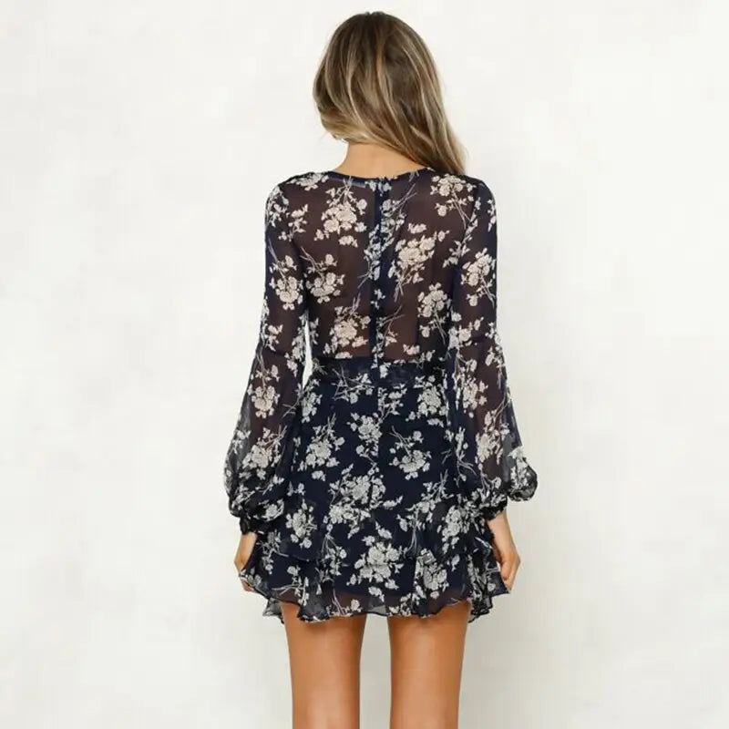 Robe Courte Manche Longue Fleurie | Dame Fleur
