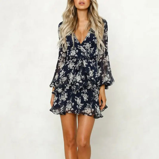 Robe Courte Manche Longue Fleurie | Dame Fleur