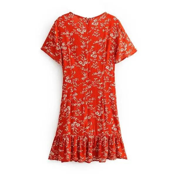 Robe Courte Rouge Fleurs Blanches | Dame Fleur