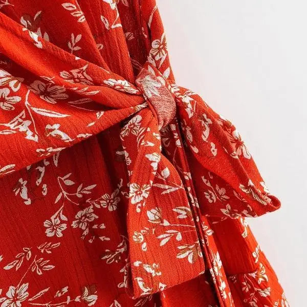 Robe Courte Rouge Fleurs Blanches | Dame Fleur