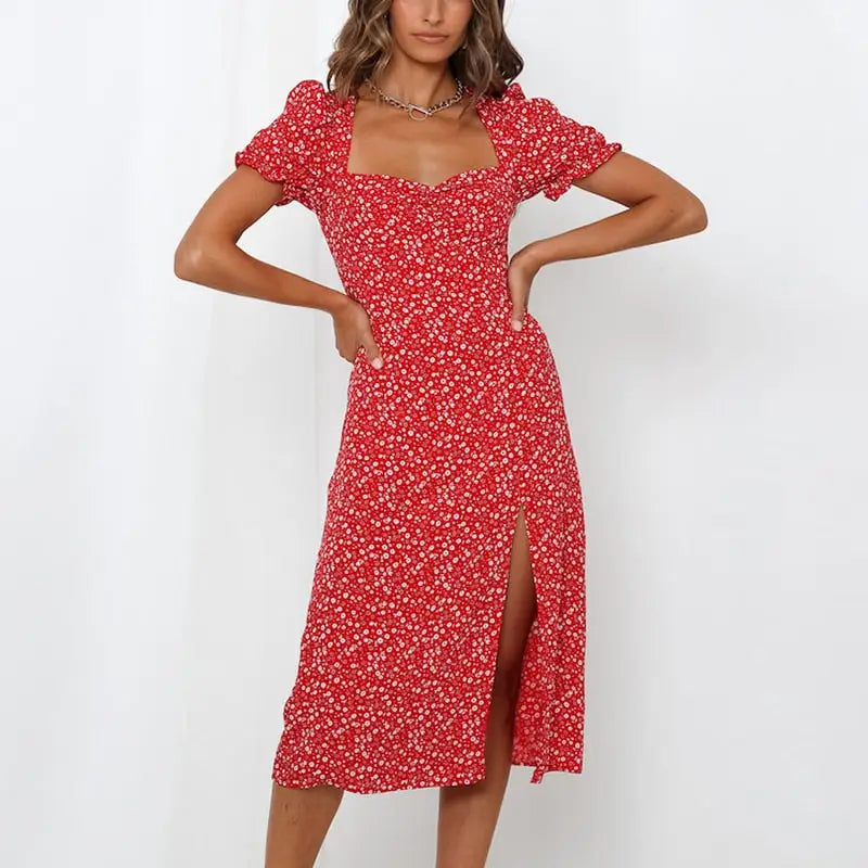 Robe Droite Fleurie Mi-Longue | Dame Fleur