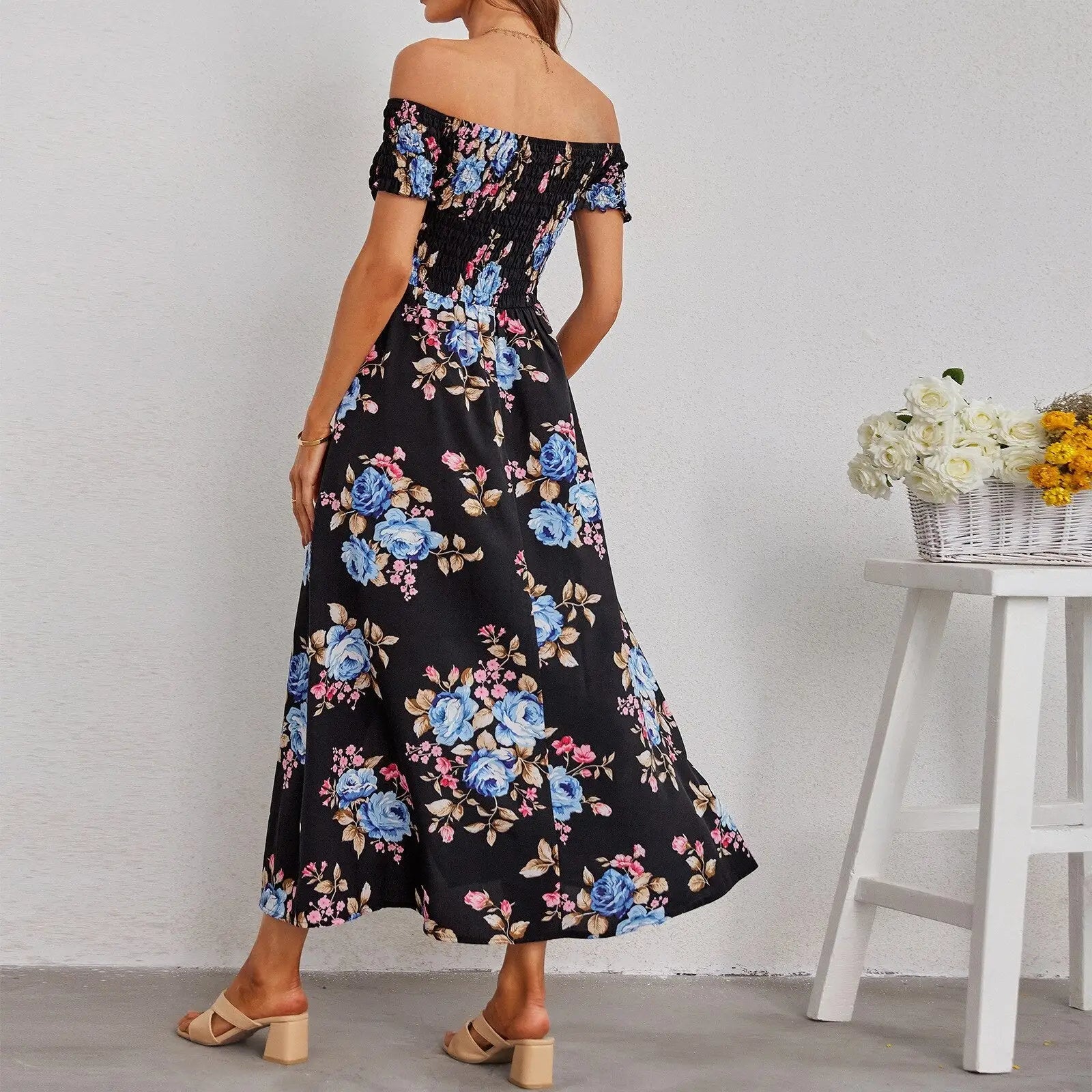 Robe Epaules Dénudées Fleurie | Dame Fleur