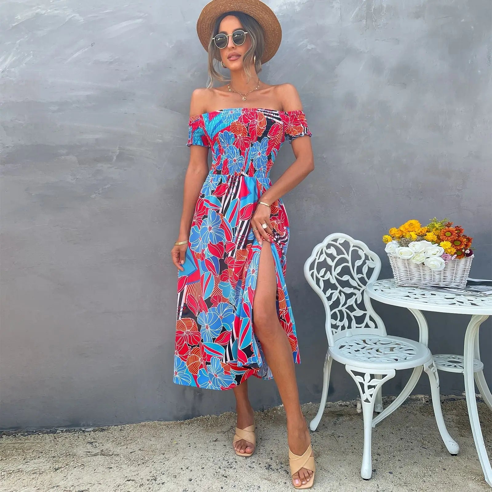 Robe Epaules Dénudées Fleurie | Dame Fleur