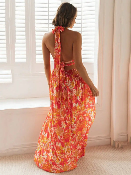 Robe Femme Eté Fleurie Orange | Dame Fleur