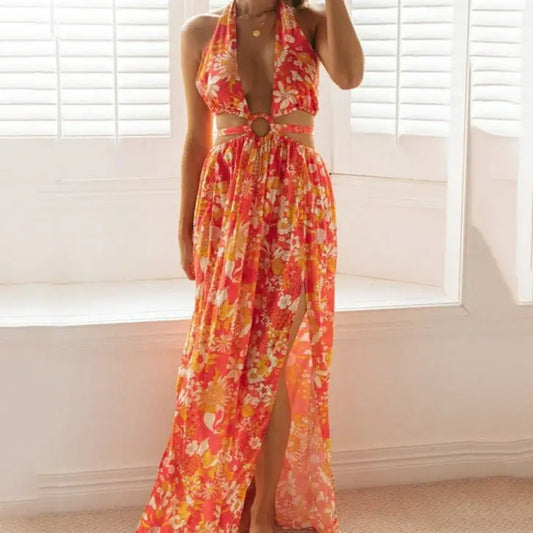 Robe Femme Eté Fleurie Orange | Dame Fleur