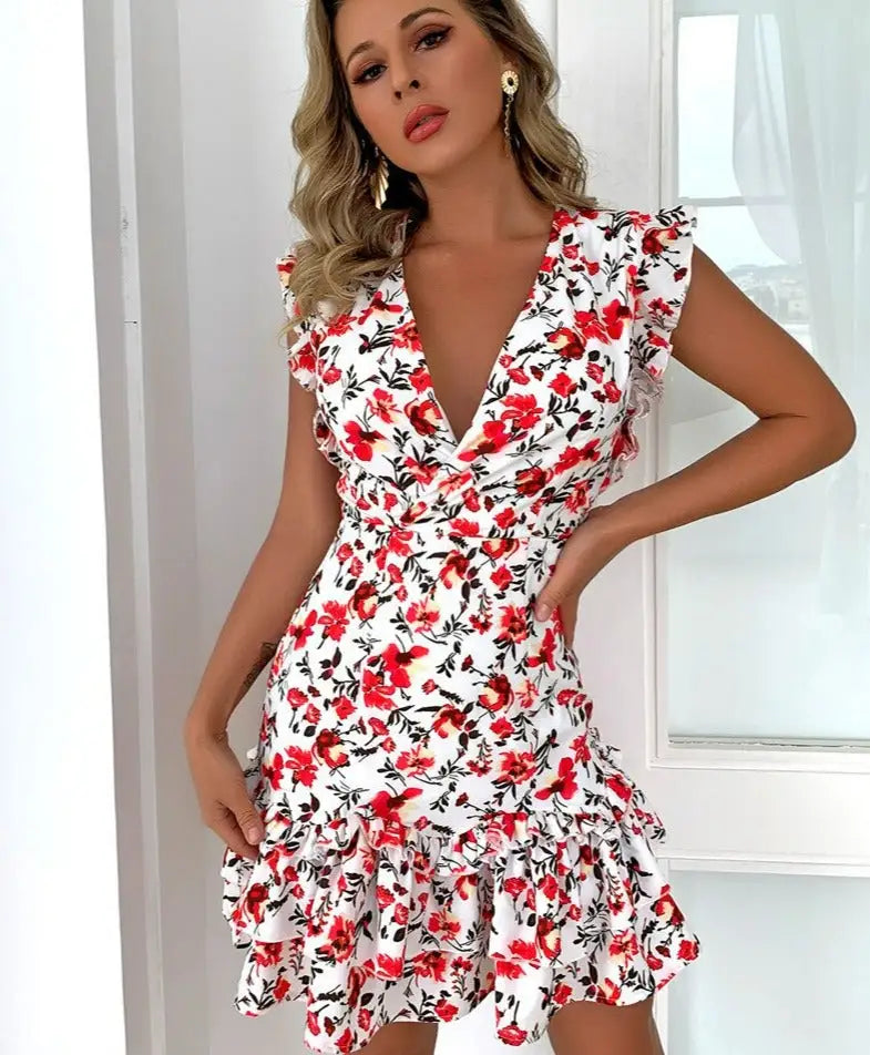Robe Fleurie Blanche Plage | Dame Fleur