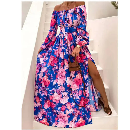 Robe Fleurie Col Bateau Fendue | Dame Fleur