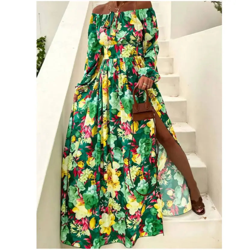 Robe Fleurie Col Bateau Fendue | Dame Fleur