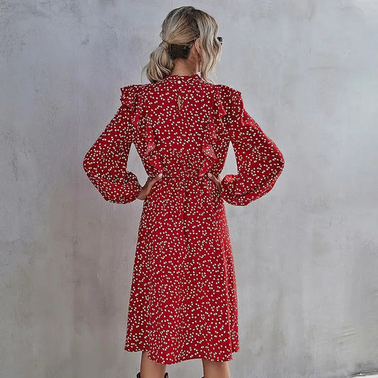 Robe Fleurie Col Montant Rouge | Dame Fleur