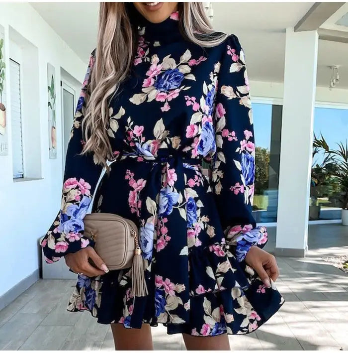 Robe Fleurie Col Roulé | Dame Fleur