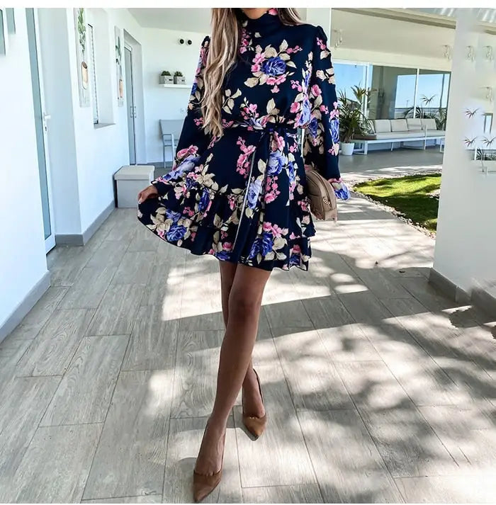 Robe Fleurie Col Roulé | Dame Fleur