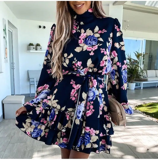 Robe Fleurie Col Roulé | Dame Fleur