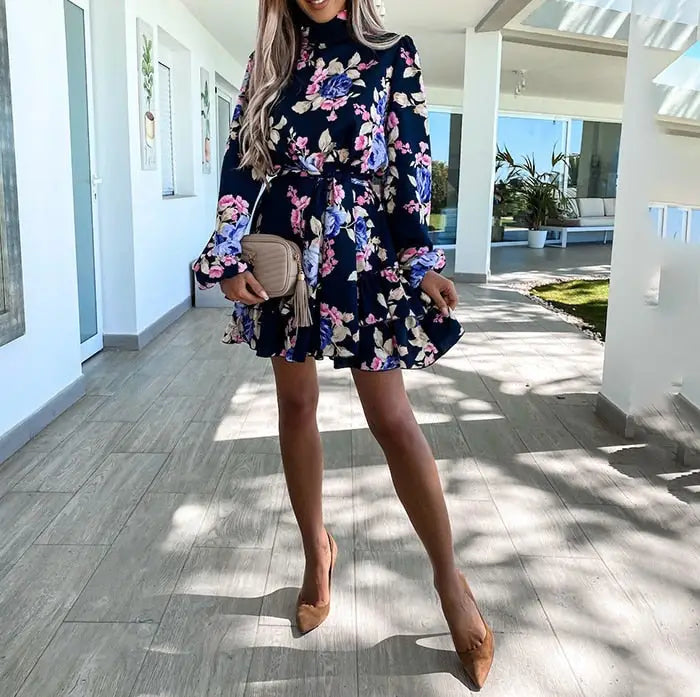 Robe Fleurie Col Roulé | Dame Fleur