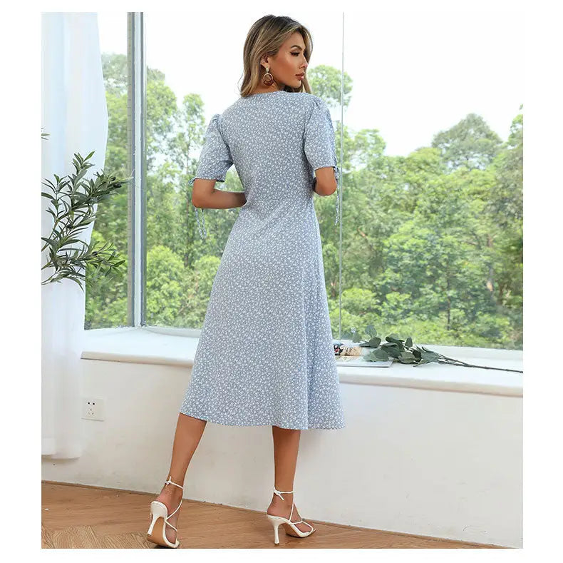 Robe Fleurie Col V Volant | Dame Fleur