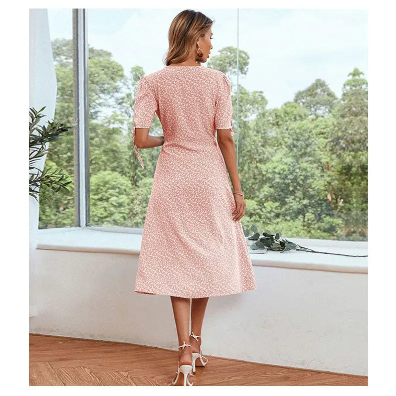 Robe Fleurie Col V Volant | Dame Fleur