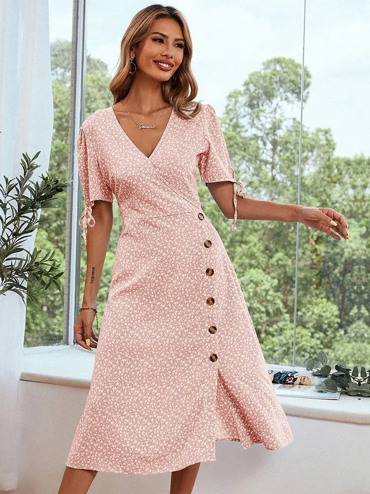 Robe Fleurie Col V Volant | Dame Fleur