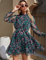 Robe Fleurie Courte Col Montant - Vignette | Dame Fleur