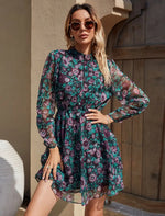Robe Fleurie Courte Col Montant - Vignette | Dame Fleur