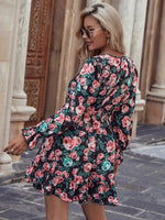 Robe Fleurie Courte Noire - Vignette | Dame Fleur