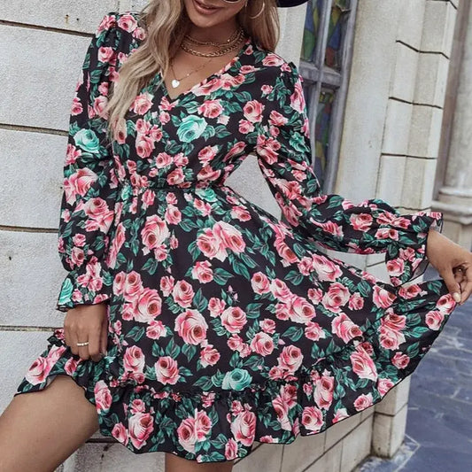 Robe Fleurie Courte Noire | Dame Fleur
