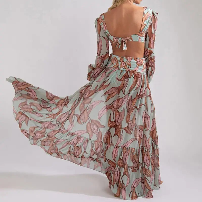 Robe Fleurie de Cérémonie Ouverte dans le Dos | Dame Fleur