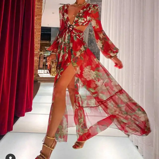 Robe Fleurie de Cérémonie Ouverte dans le Dos | Dame Fleur