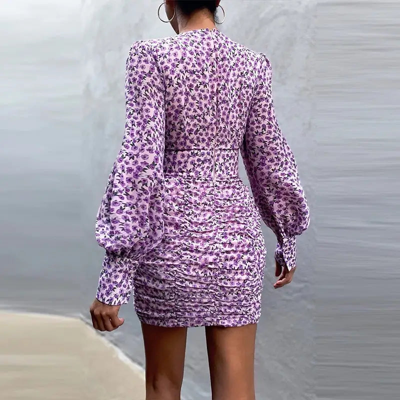 Robe Fleurie Drapée Manches Longues | Dame Fleur