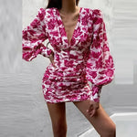 Robe Fleurie Drapée Manches Longues - Vignette | Dame Fleur