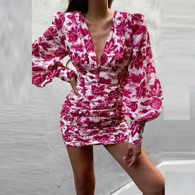 Robe Fleurie Drapée Manches Longues | Dame Fleur