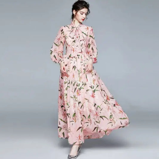 Robe Fleurie Longue Col cavalière | Dame Fleur