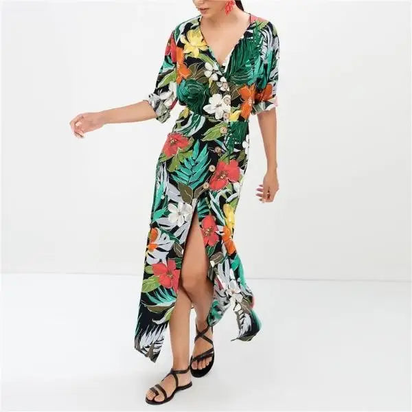 Robe Fleurie Manche 3/4 | Dame Fleur