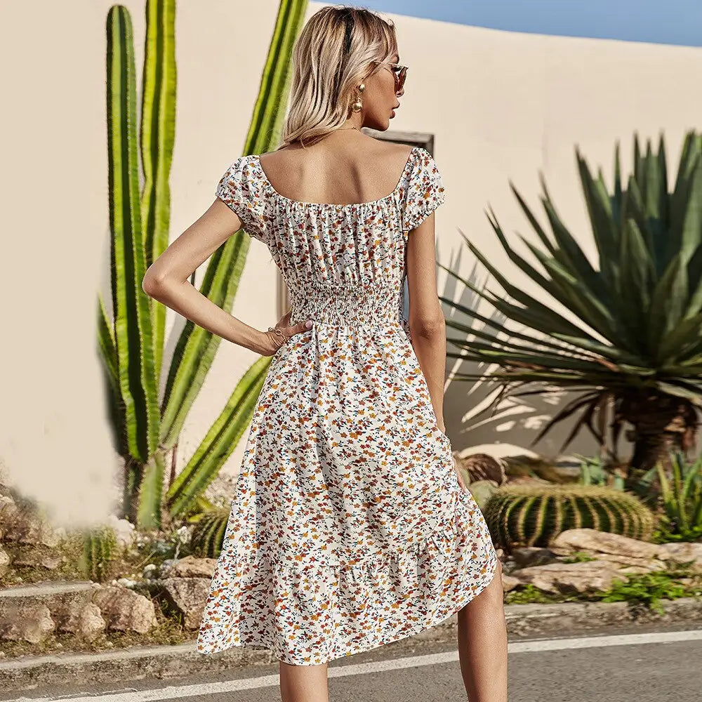 Robe Fleurie Mi-Longue Bohème | Dame Fleur