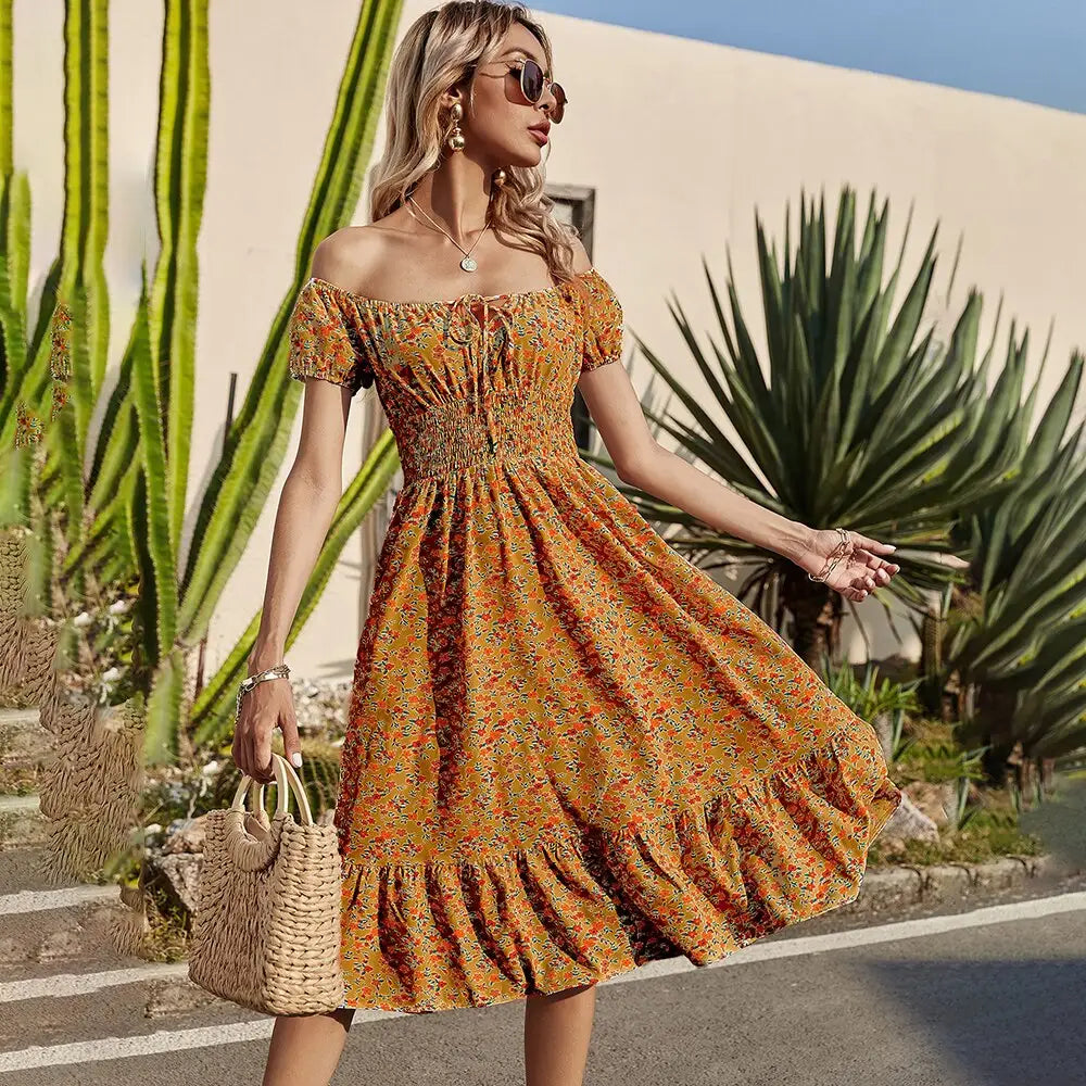 Robe Fleurie Mi-Longue Bohème | Dame Fleur