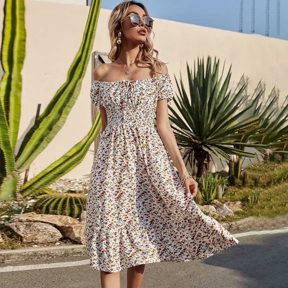 Robe Fleurie Mi-Longue Bohème | Dame Fleur