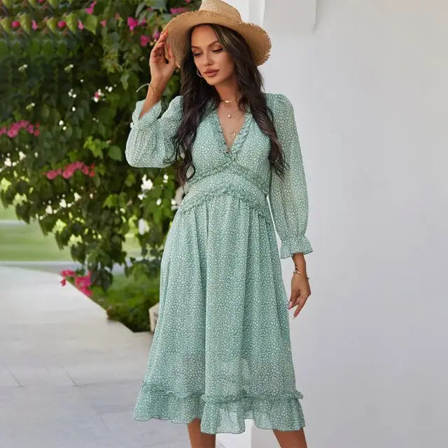 Robe Fleurie Mi-Longue Bohème Chic | Dame Fleur