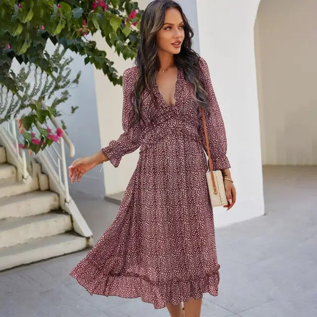 Robe Fleurie Mi-Longue Bohème Chic | Dame Fleur