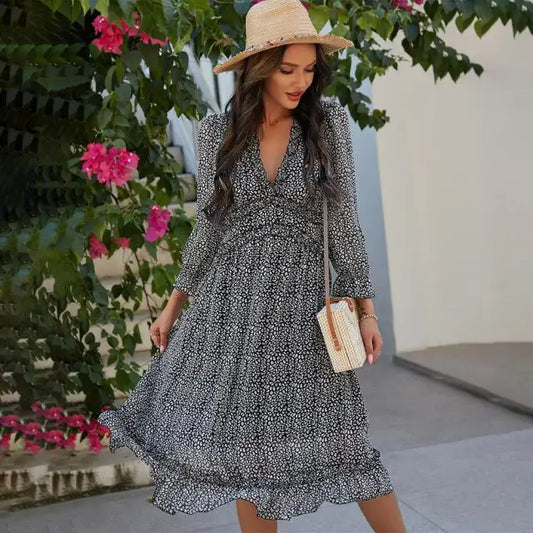 Robe Fleurie Mi-Longue Bohème Chic | Dame Fleur