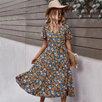 Robe Fleurie Mi-Longue Ceinturée - Vignette | Dame Fleur