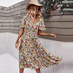 Robe Fleurie Mi-Longue Ceinturée - Vignette | Dame Fleur
