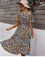 Robe Fleurie Mi-Longue Ceinturée - Vignette | Dame Fleur