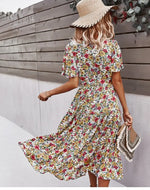 Robe Fleurie Mi-Longue Ceinturée - Vignette | Dame Fleur